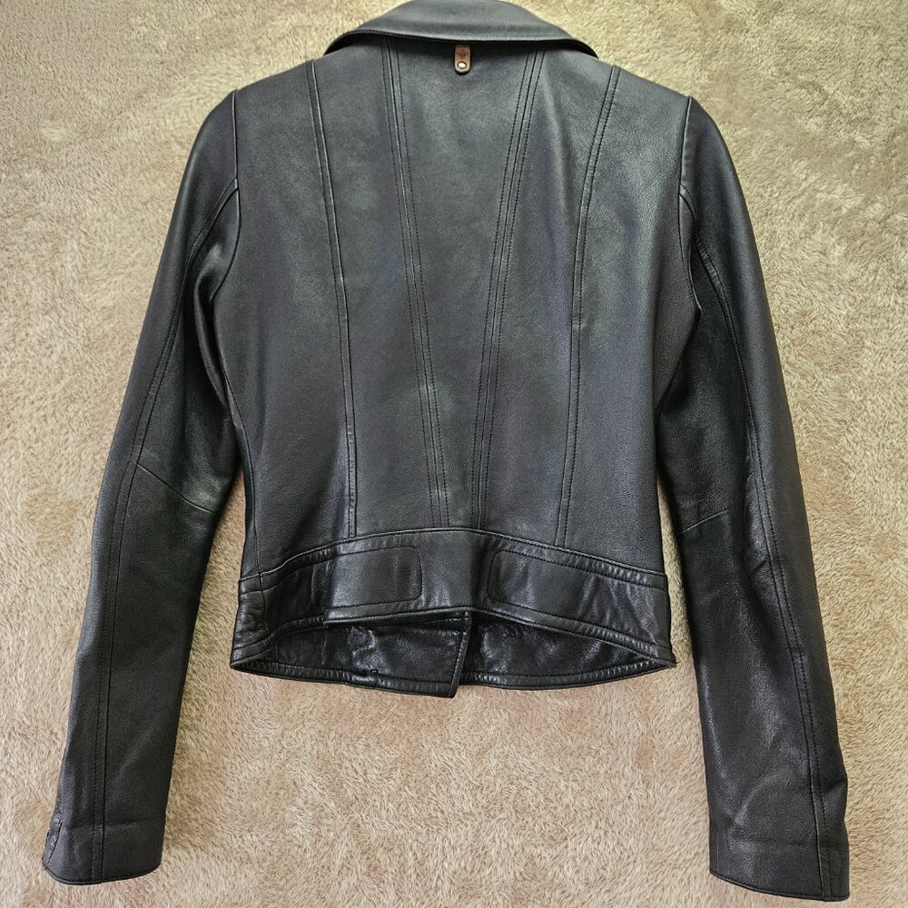 Mackage for Aritzia Leather Biker Jacket Full Zip Coat Pockets Women's Size XS - Picture 3 of 7
